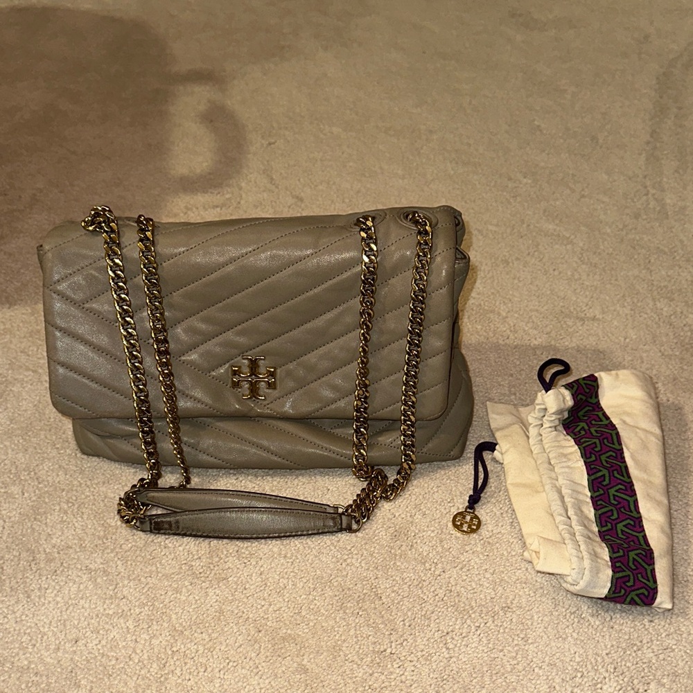 Tory Burch Taupe Quilted Shoulder Bag